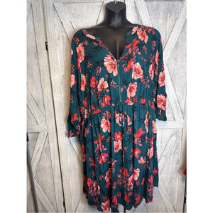 Women's Torrid Teal Red Floral Long Sleeve Dress 5X